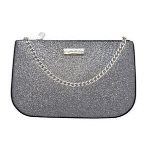 🎁 Kate Spade Glitter Lilly Pochette Silver Candied Flower Glitter NWT $249